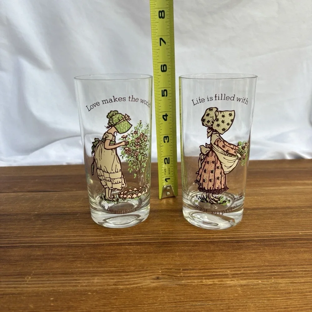 Vintage Holly Hobbie American Greetings Set of 2 Drinking Glasses Tumblers